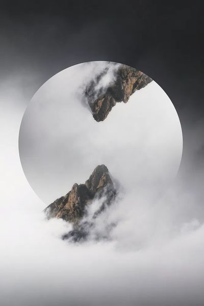 Misty Julian Alps peak round. poster