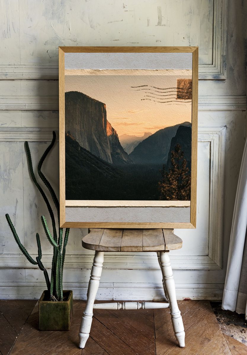 Yosemite Sunset Landscape Print. room preview
