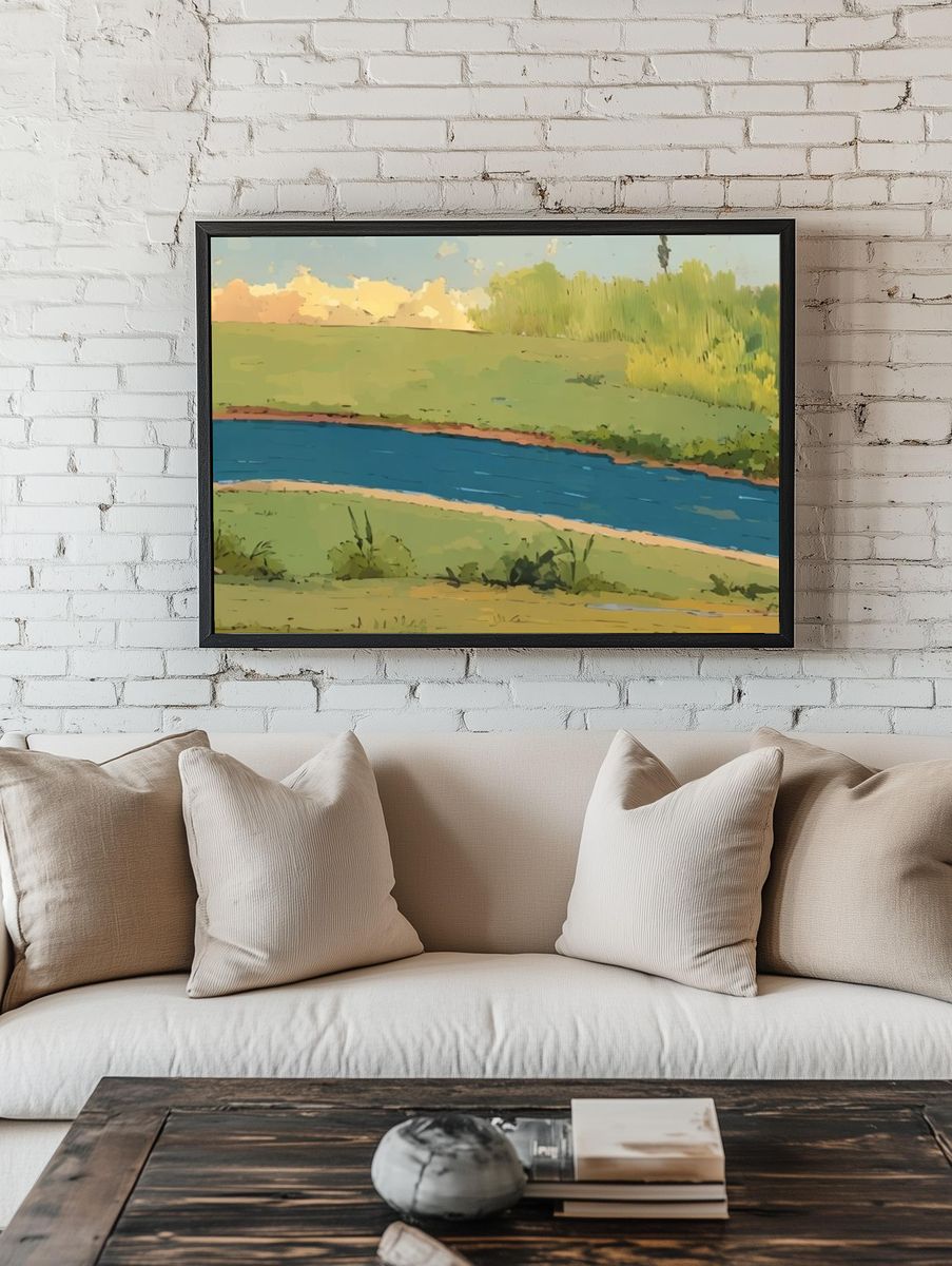 River Meadow Landscape Print. room preview