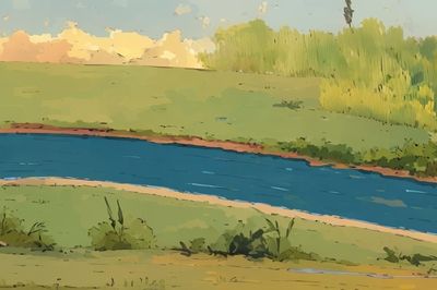 River Meadow Landscape Print.