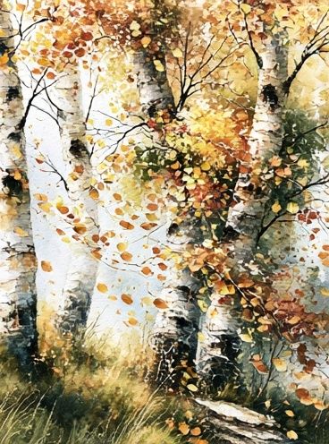 Autumn Birch Forest Watercolor Poster. poster detail