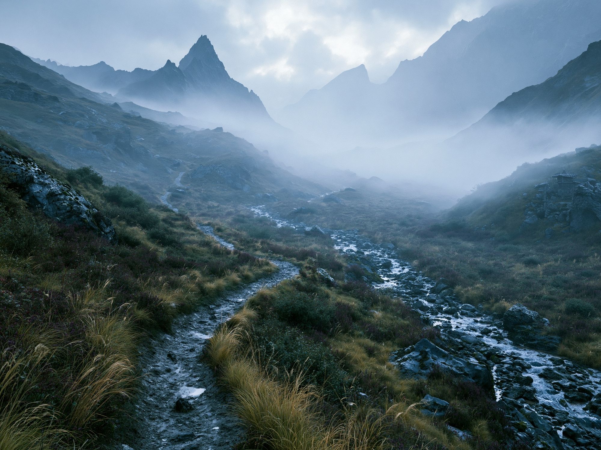 Misty Mountain Valley Landscape Poster. poster detail