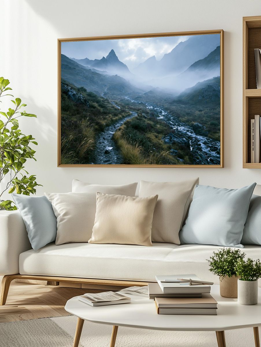 Misty Mountain Valley Landscape Poster. — room view 2
