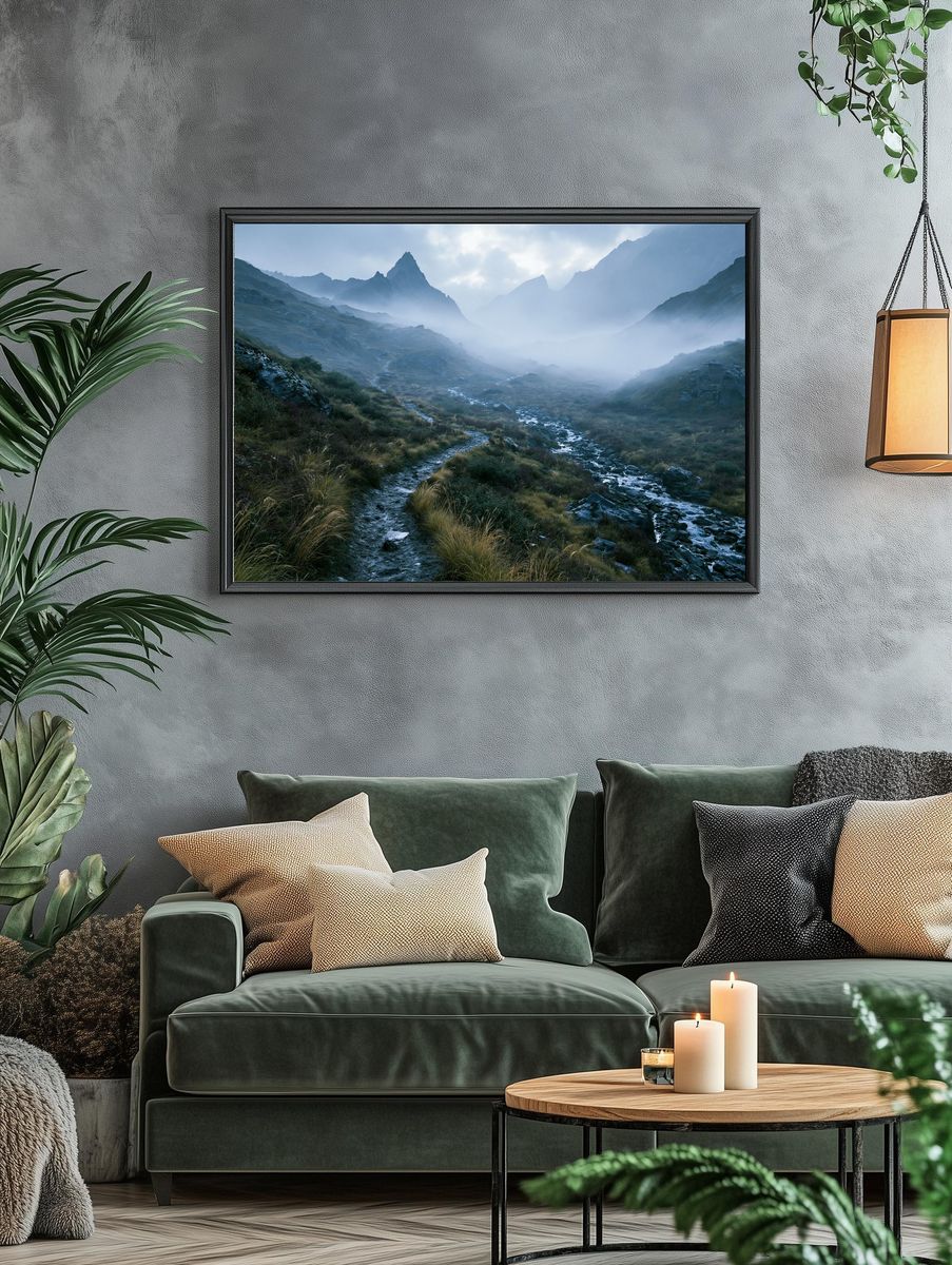 Misty Mountain Valley Landscape Poster. — room view 4