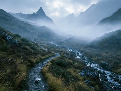 Misty Mountain Valley Landscape Poster. poster
