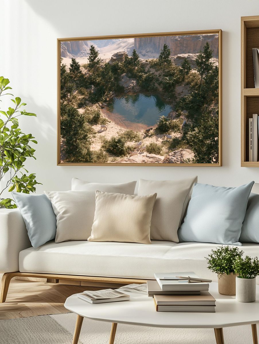 Desert Oasis with Goats Poster. — room view 2