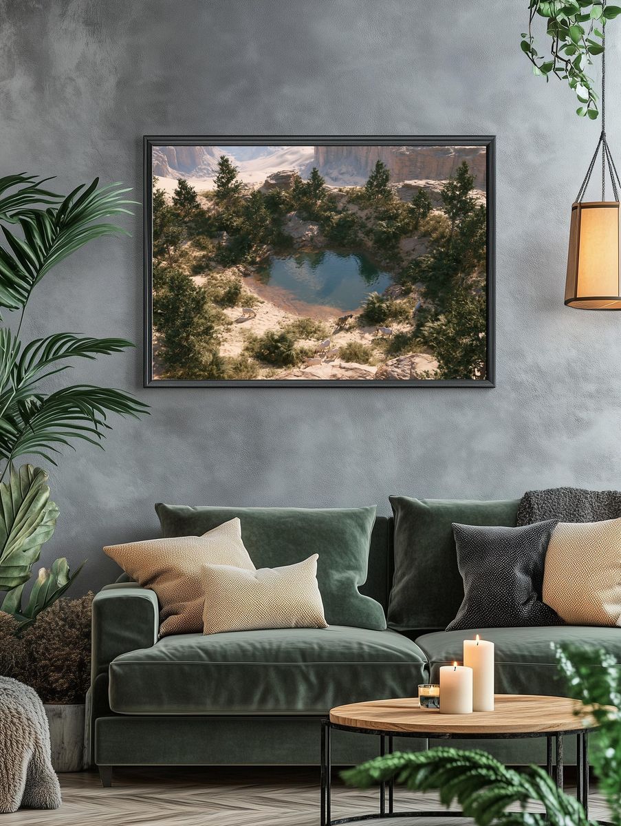 Desert Oasis with Goats Poster. — room view 4