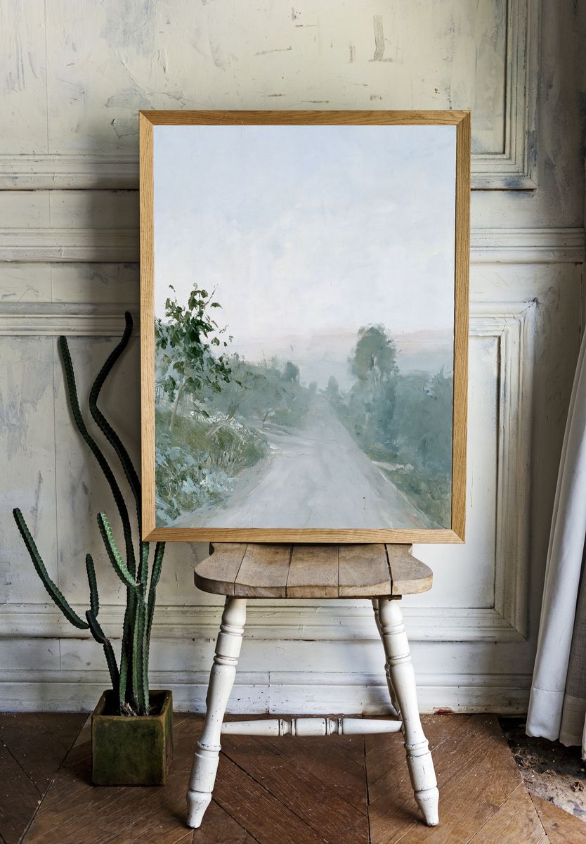 Misty Country Road Landscape Print. room preview