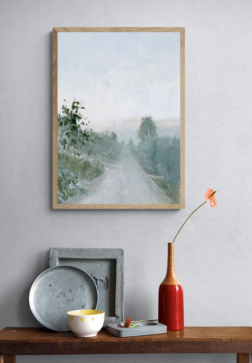 Misty Country Road Landscape Print. — room view 3