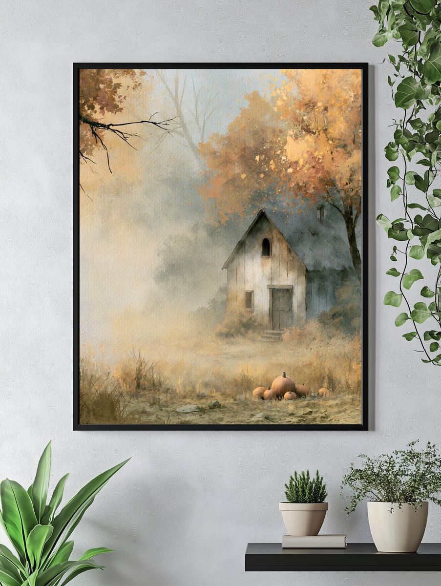 Autumn Cottage Landscape Print. — room view 4
