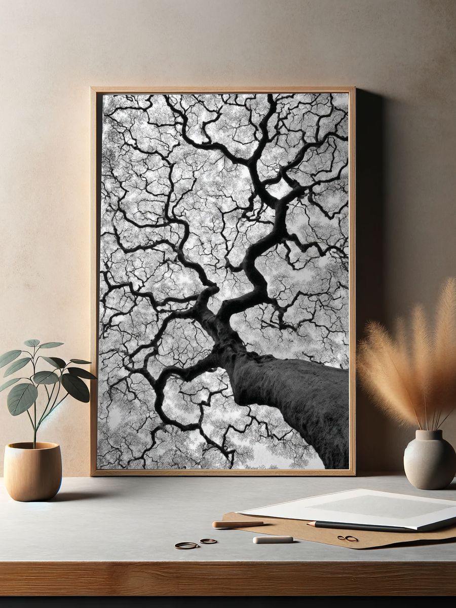 Twisted Tree Canopy Black-White Poster. — room view 2