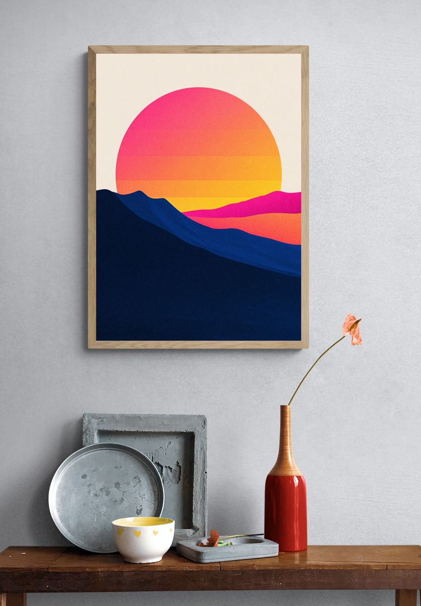 Neon Sunset Landscape Poster. — room view 3
