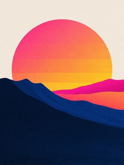 Neon Sunset Landscape Poster.