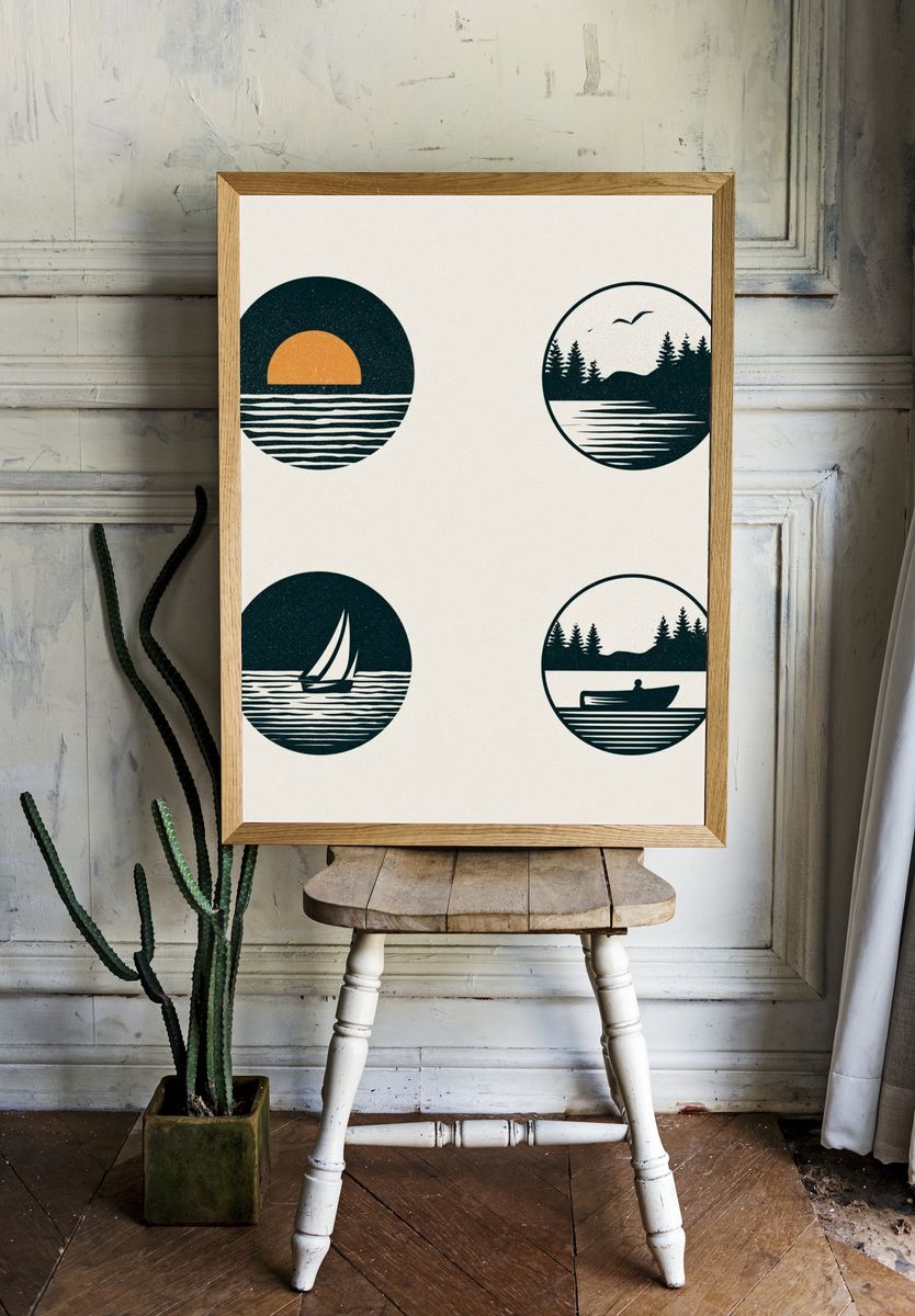 Lake Sunset Minimalist Print. — room view 1