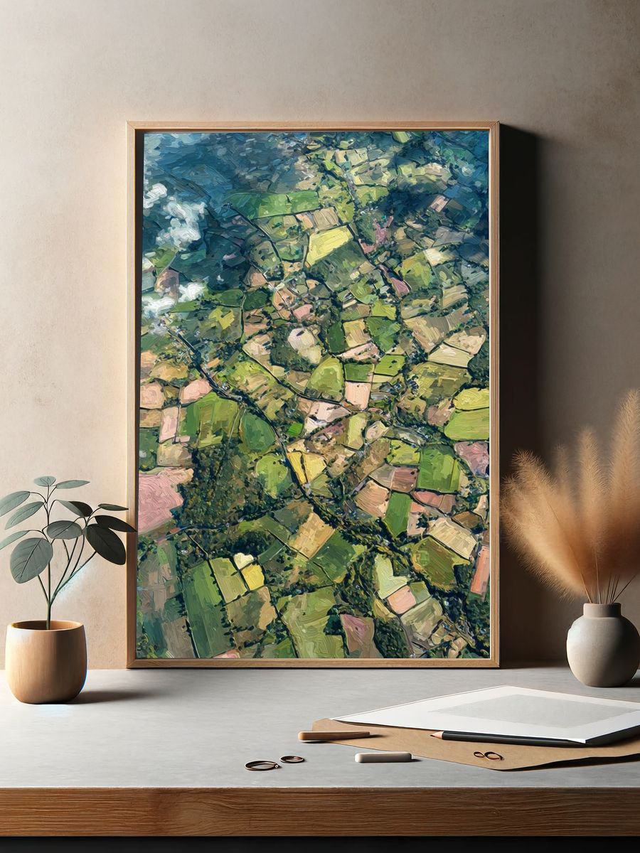 Patchwork Farmland Abstract Poster. — room view 2