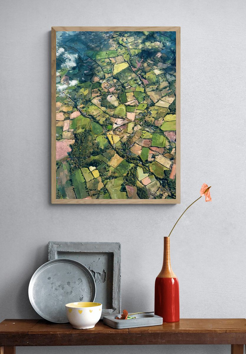 Patchwork Farmland Abstract Poster. — room view 3