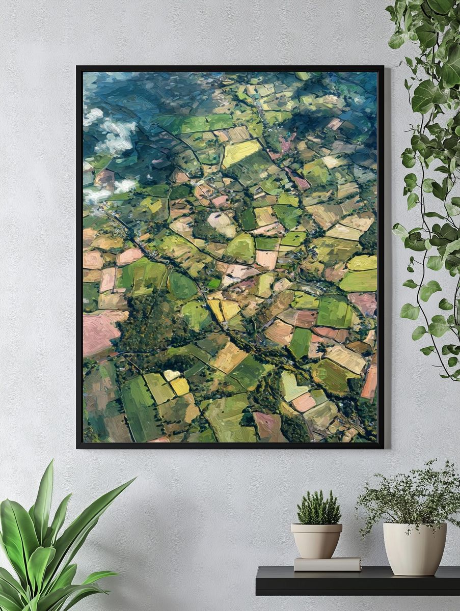 Patchwork Farmland Abstract Poster. — room view 4