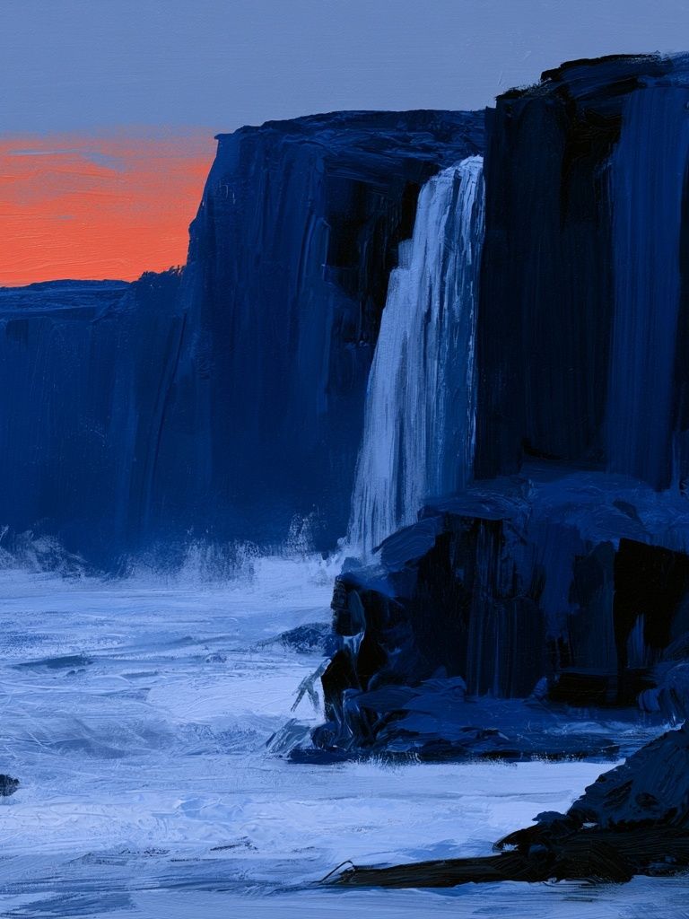 Arctic Cliff Waterfall Print. poster detail