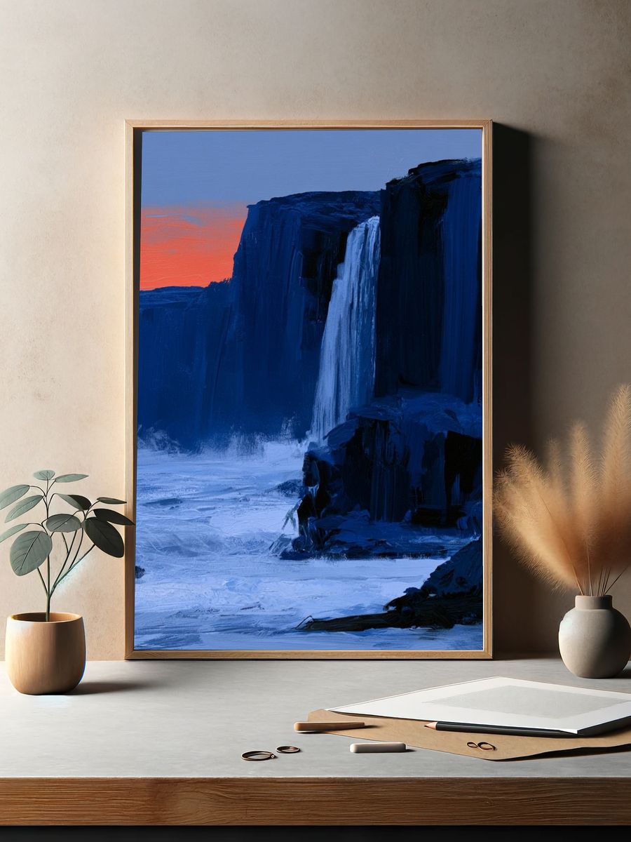 Arctic Cliff Waterfall Print. — room view 2
