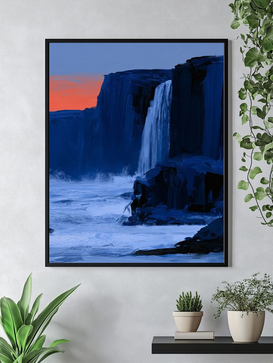 Arctic Cliff Waterfall Print. — room view 4