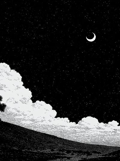 Moonlit Landscape Black-White Print.