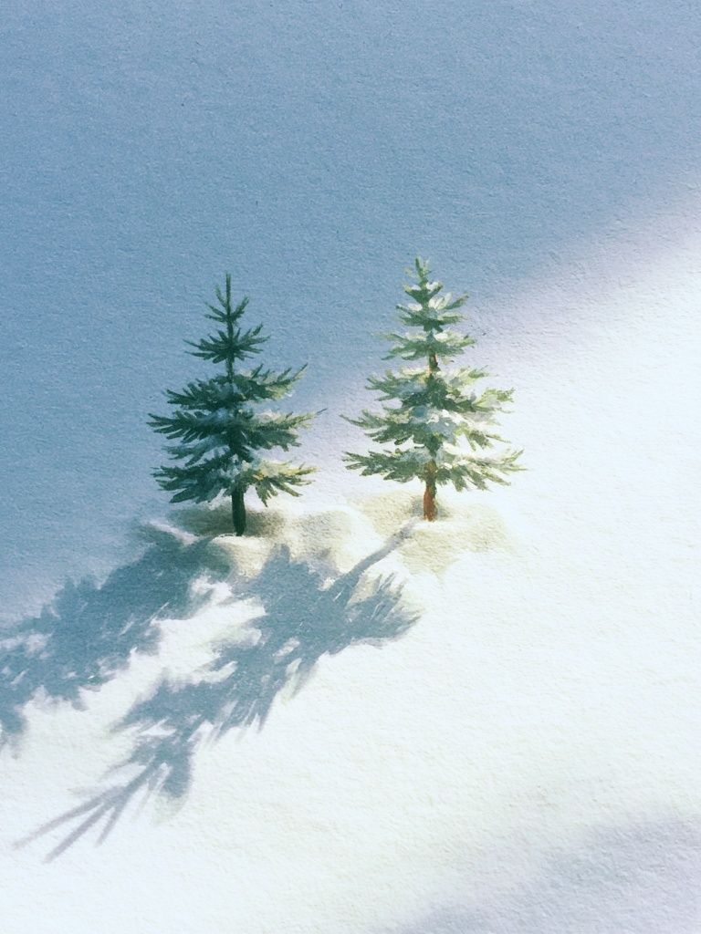 Snowy Pines Watercolor Print. poster detail