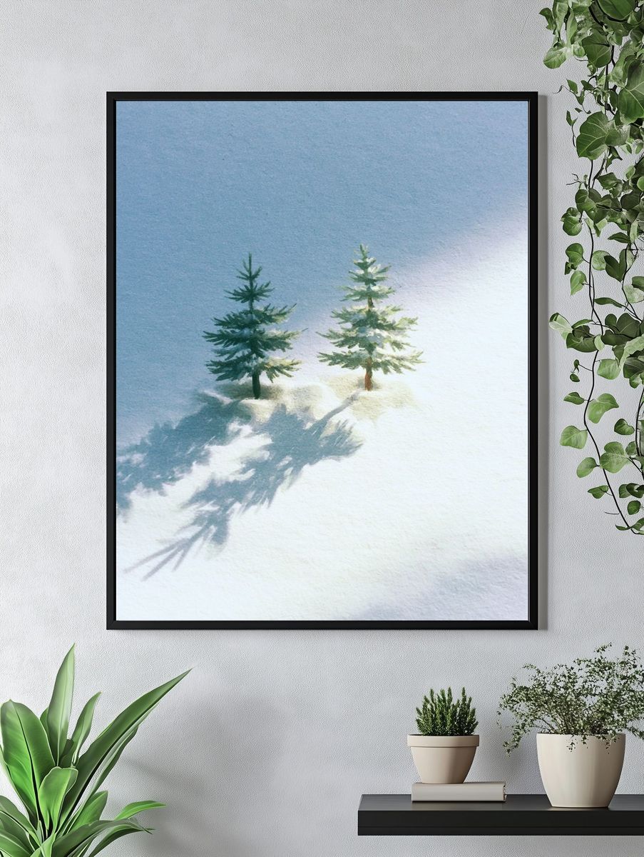 Snowy Pines Watercolor Print. — room view 4