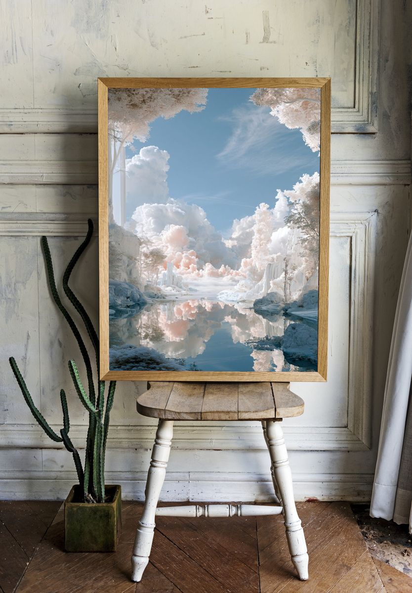 Dreamy Cloudscape Landscape Print. room preview