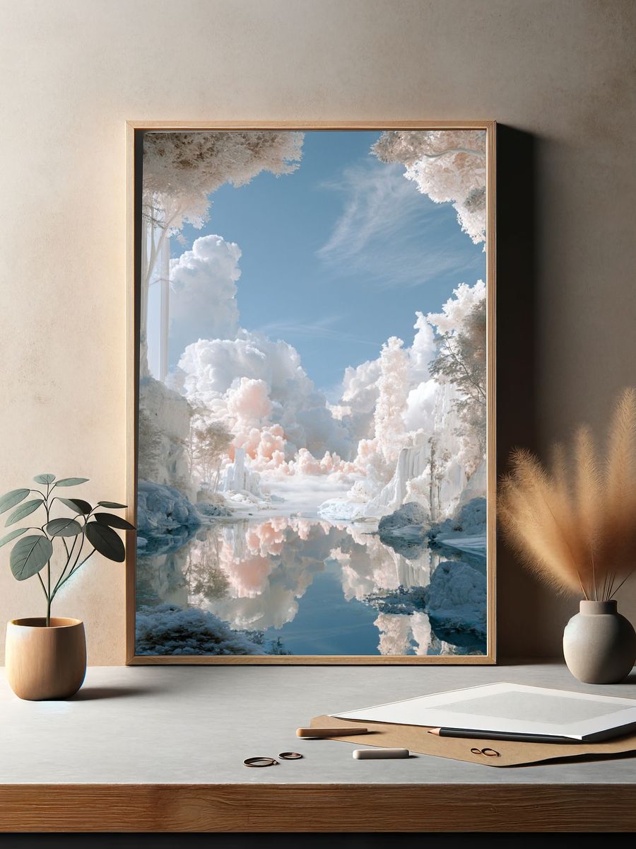 Dreamy Cloudscape Landscape Print. — room view 2