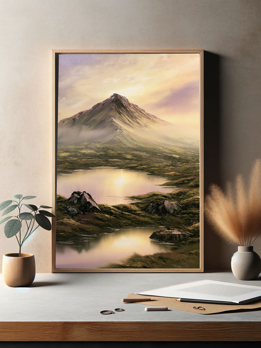 Misty Mountain Lake Landscape Print. — room view 2