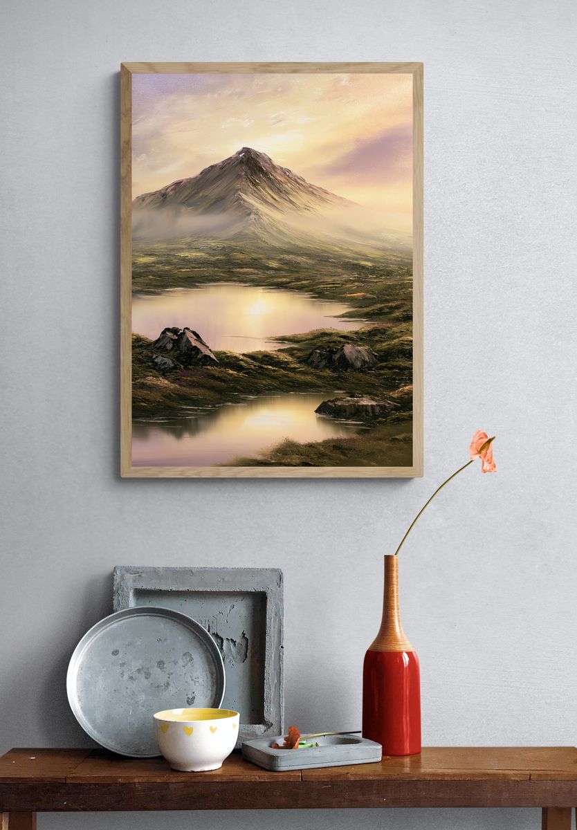 Misty Mountain Lake Landscape Print. — room view 3