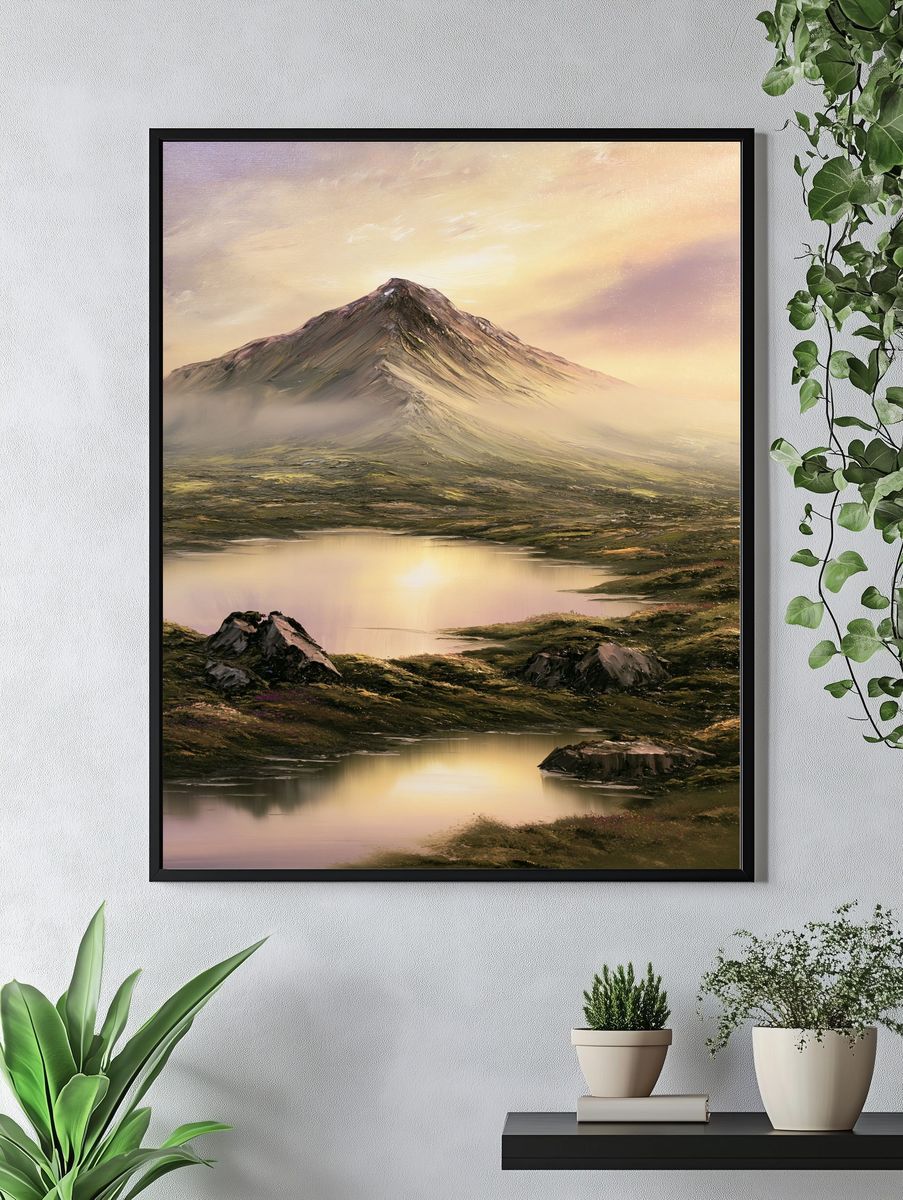 Misty Mountain Lake Landscape Print. — room view 4