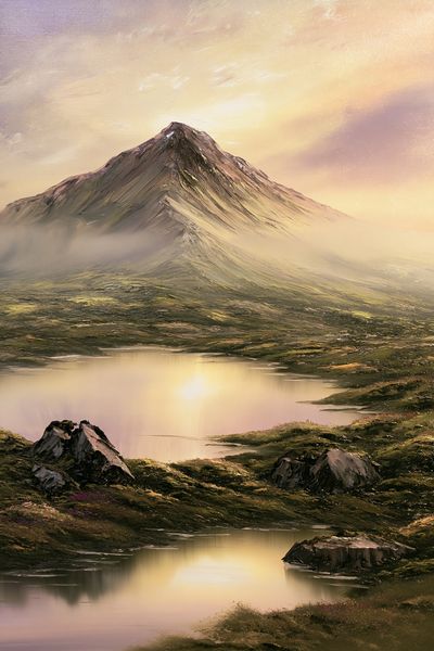 Misty Mountain Lake Landscape Print. poster