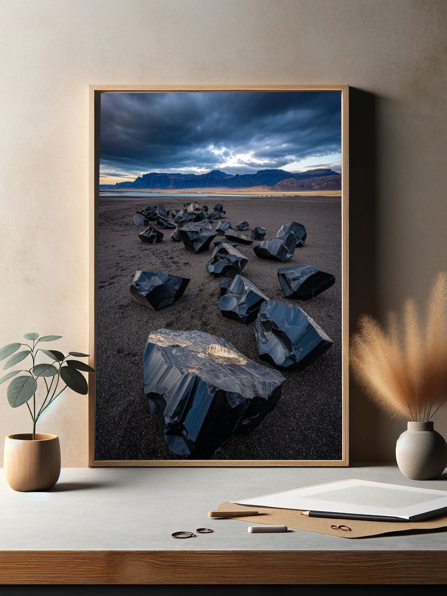 Black Obsidian Rocks — Nature Photography Poster. — room view 2