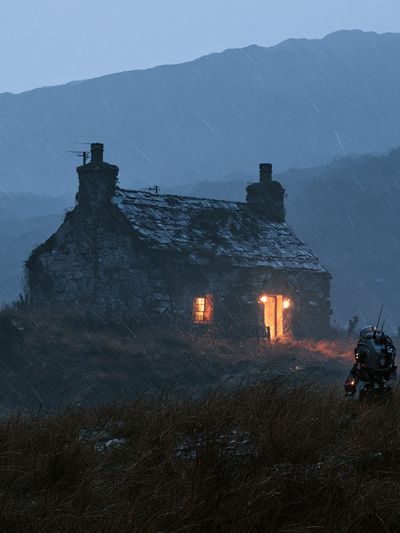 Stormy Cottage Landscape Print. poster