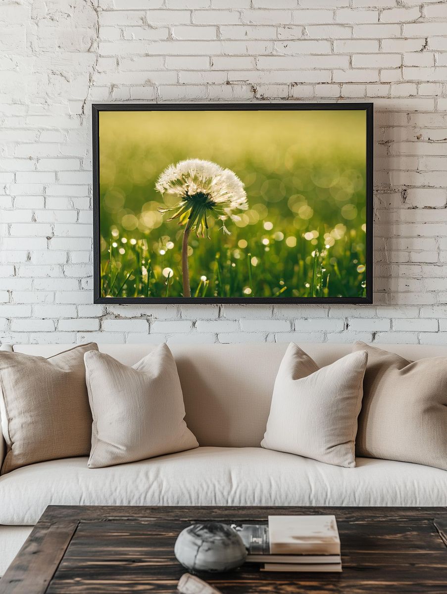 Dandelion Dewdrop Nature Poster. — room view 1