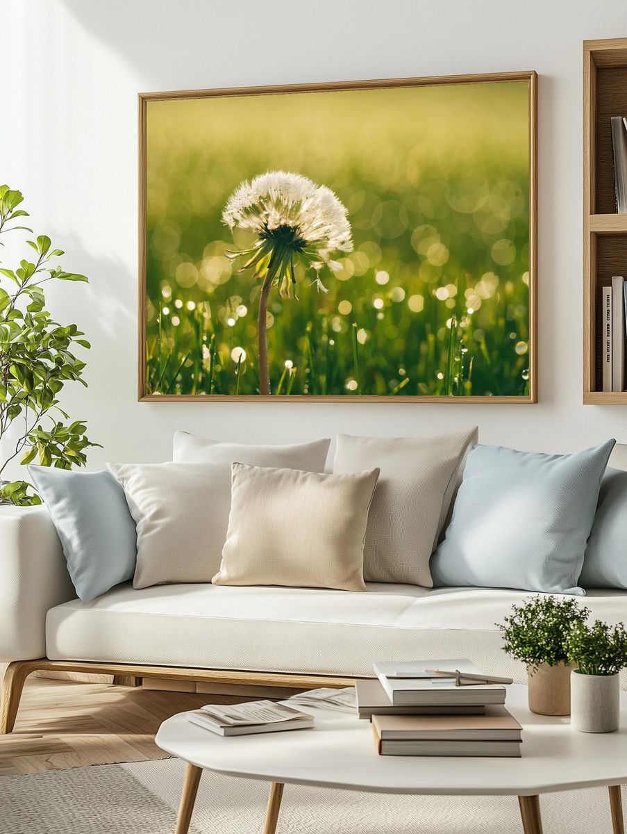 Dandelion Dewdrop Nature Poster. — room view 2