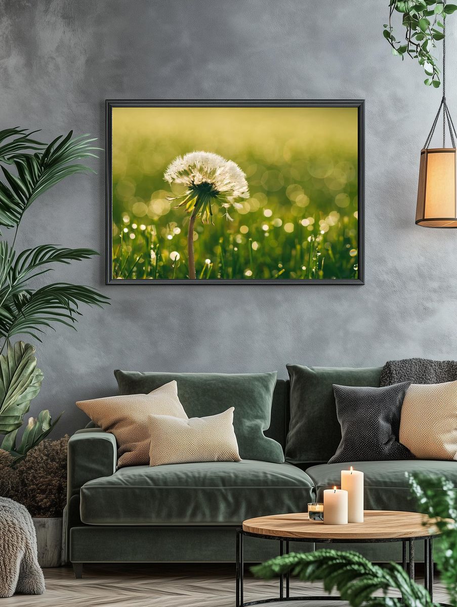 Dandelion Dewdrop Nature Poster. — room view 4