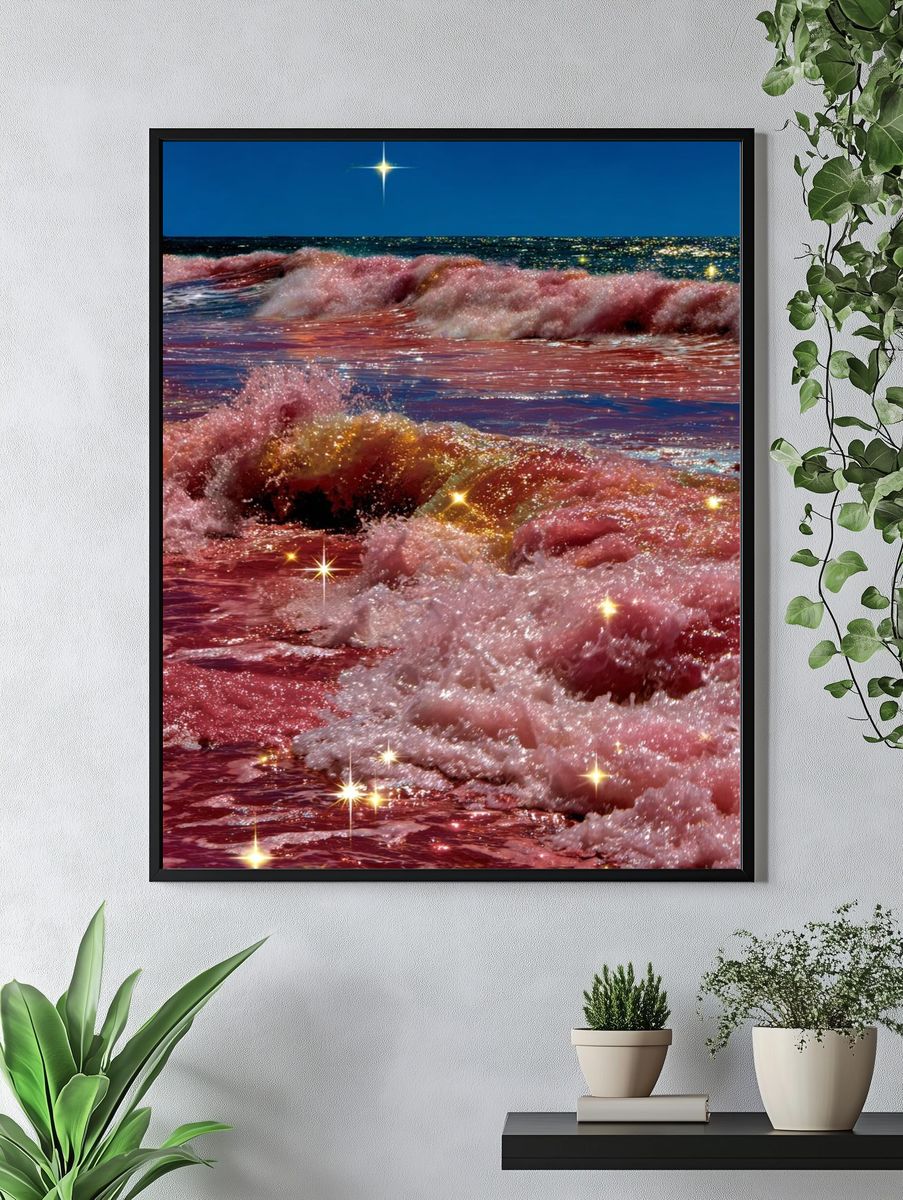 Sparkling Pink Ocean Waves Poster. — room view 4
