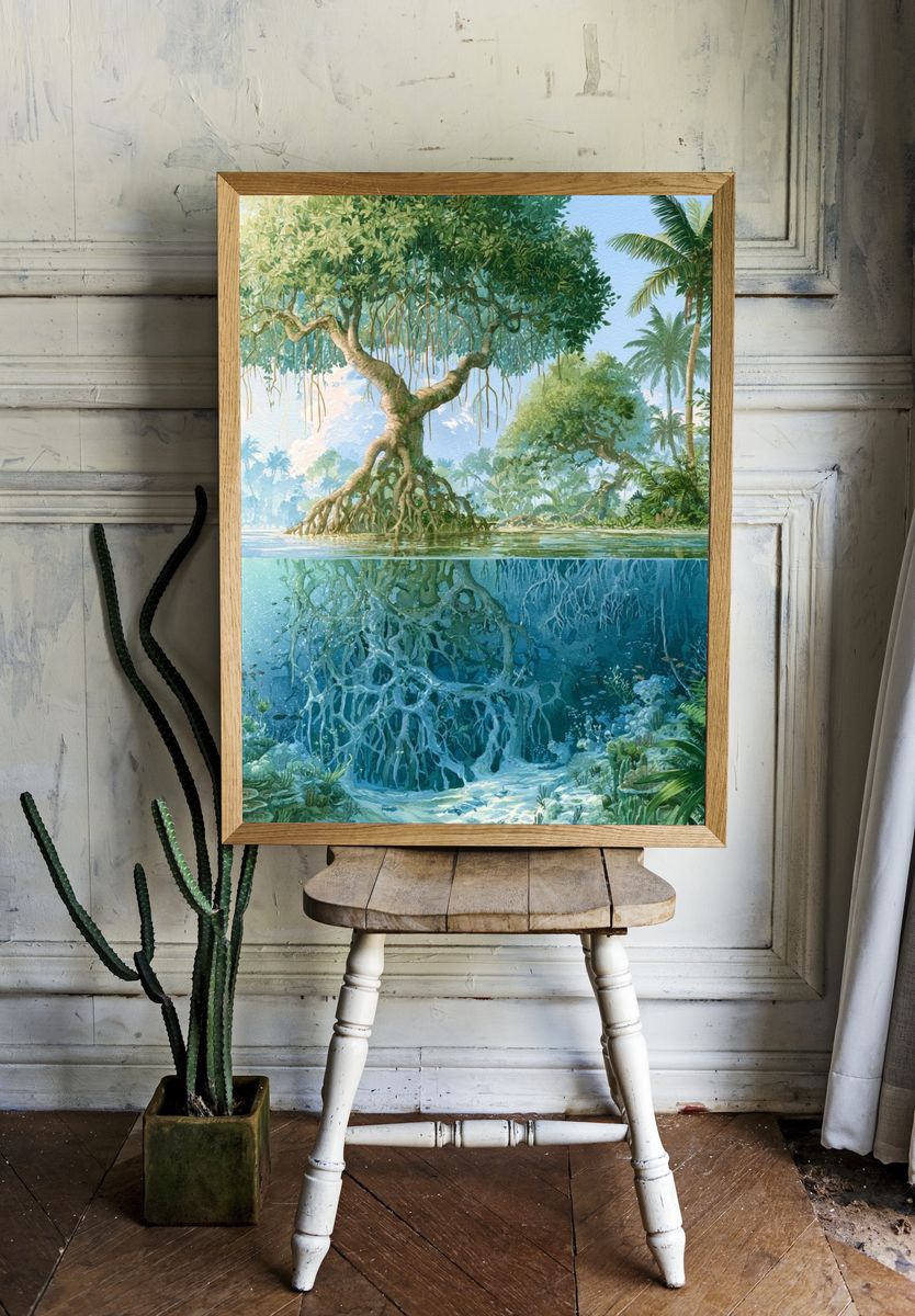 Tropical Mangrove Lagoon Print. room preview