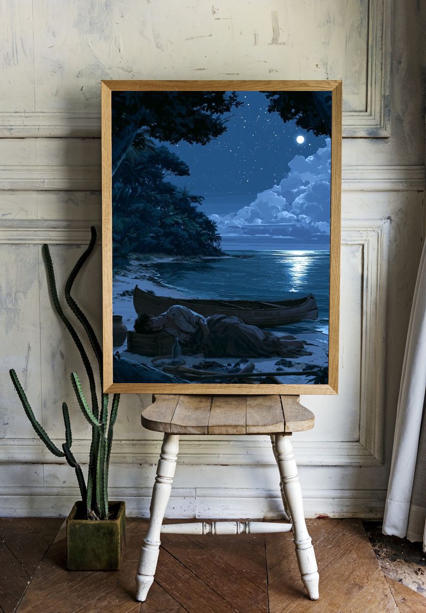 Moonlit Tropical Shore Poster. — room view 1