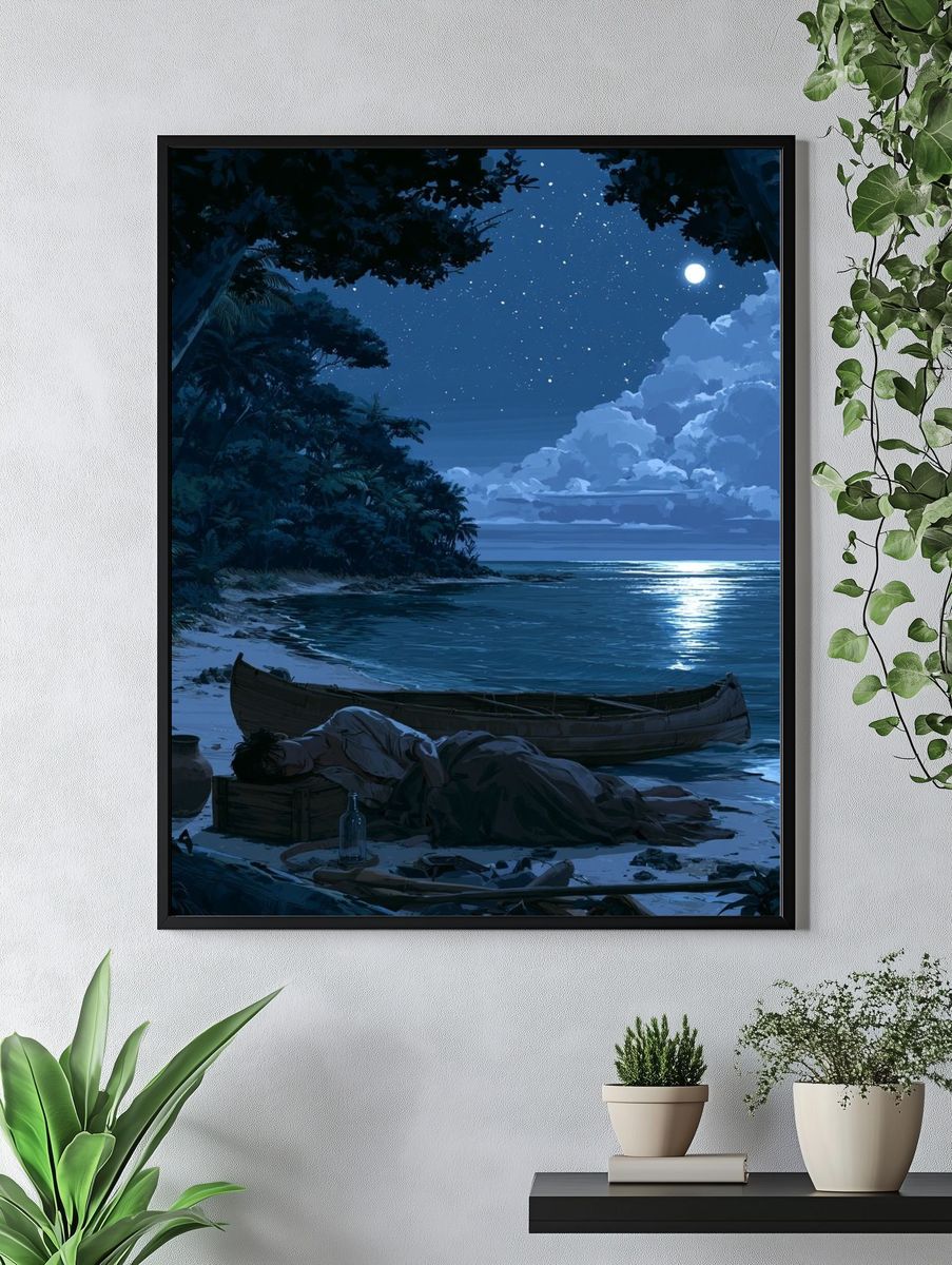 Moonlit Tropical Shore Poster. — room view 4