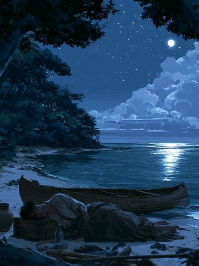 Moonlit Tropical Shore Poster.