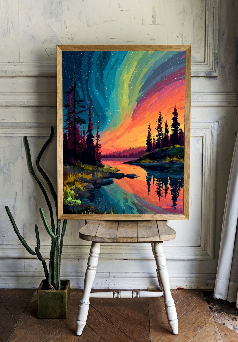 Aurora Forest Lake Print. — room view 1