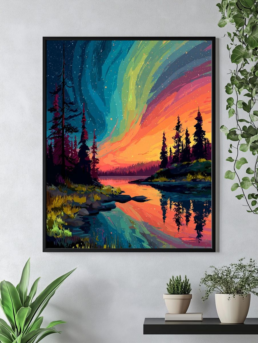 Aurora Forest Lake Print. — room view 4