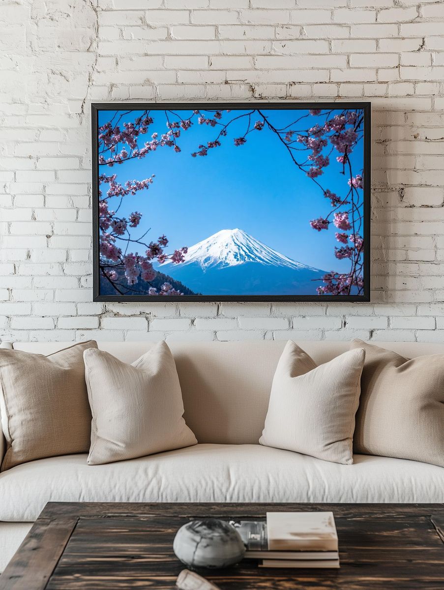 Blooming pink blossom branches Fuji. room preview
