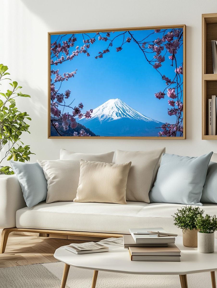 Blooming pink blossom branches Fuji. — room view 2