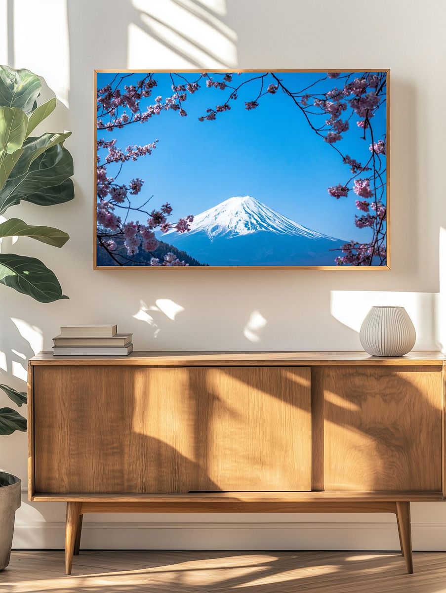 Blooming pink blossom branches Fuji. — room view 3