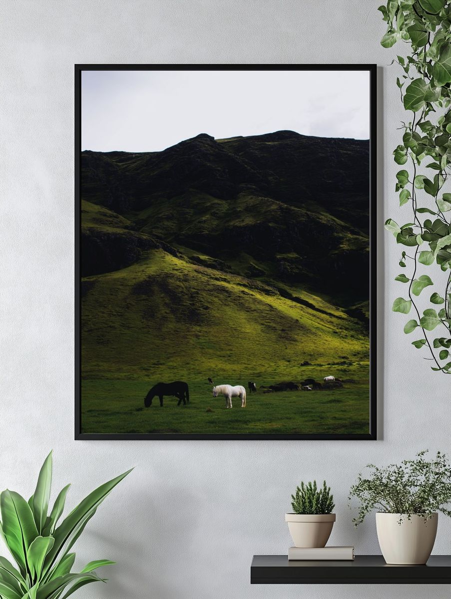 Horses in a Green Meadow — Nature Print. — room view 4