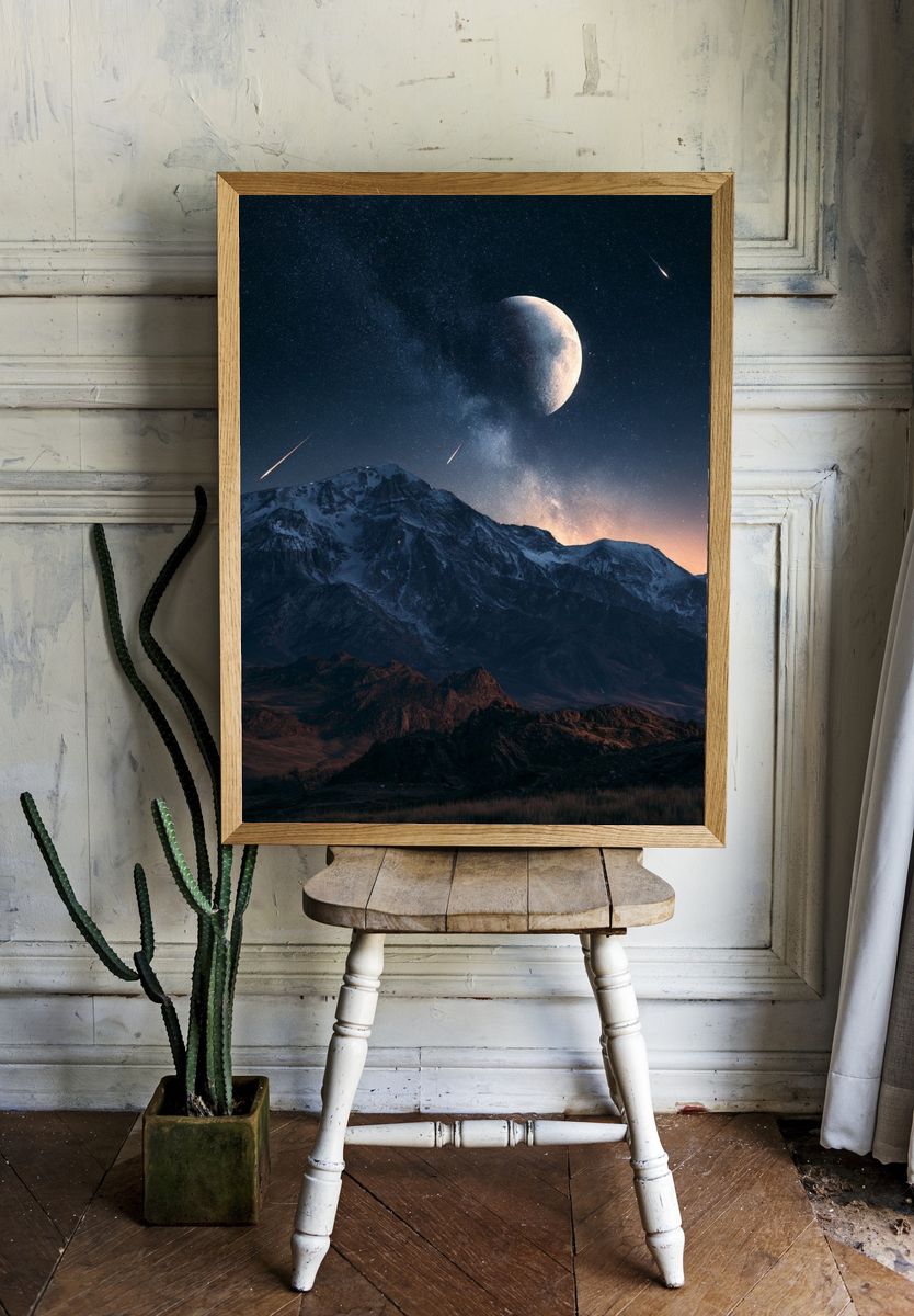 Moonlit Mountain Sky Poster. — room view 1